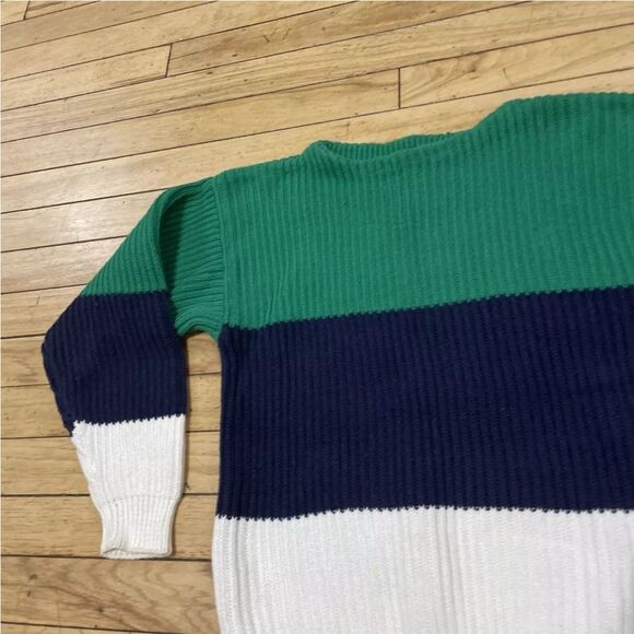 GAP Sweater Womens L Chunky Ribbed Colorblock Striped Green Blue White Knit  L - Picture 8 of 16